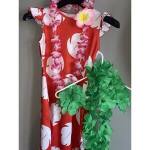 Lilo Hawaiian Little Girls Costume Dress 7 Pc Set Size 9/10 Year NWT!!